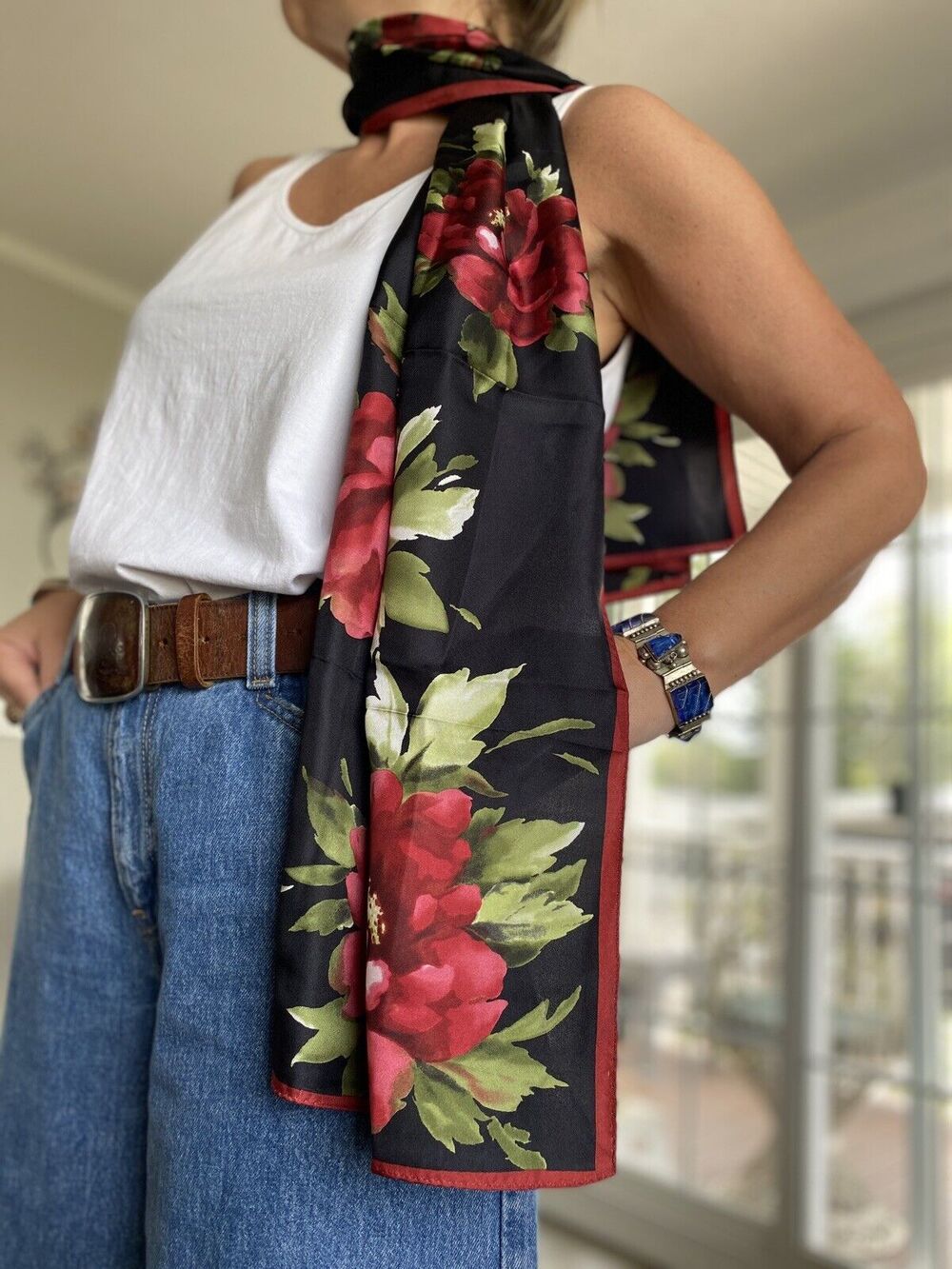 Talbots Bright Colors Floral Design 100% Luxurious Silk Scarf